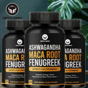 Organic Ashwagandha Maca Root Fenugreek Extract Capsules Supplement Vegan Pills 120 Caps for Men & Women